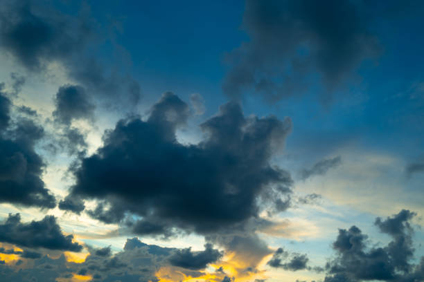 Sea sky background. Dark stormy dramatic cloudy sky. Sunset seascape with dramatic sky. Cloudy sky over sea