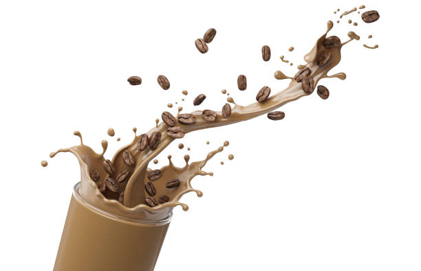 istock Milk coffee splash with Coffee Bean falling, 3d illustration. 2190319140