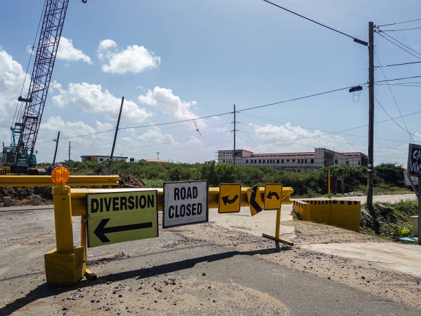 istock Berbice, Guyana - Road Closure - Warning Signs 2190320365