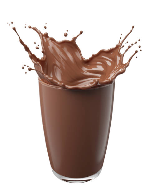 istock Glass with splashing chocolate or cocoa, isolated on white background, with clipping path 3d illustration. 2190323266