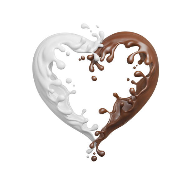 istock Splash of chocolate and milk flow mixed in Heart Shape, include clipping path, 3d illustration. 2190323407