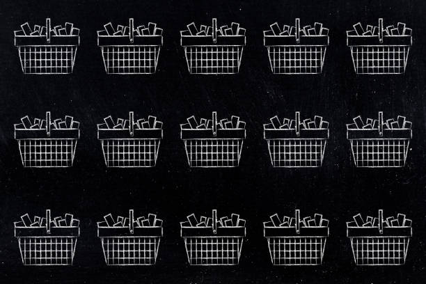istock shopping and marketing concept, group of identical shopping baskets lined up in a pattern 2190327822