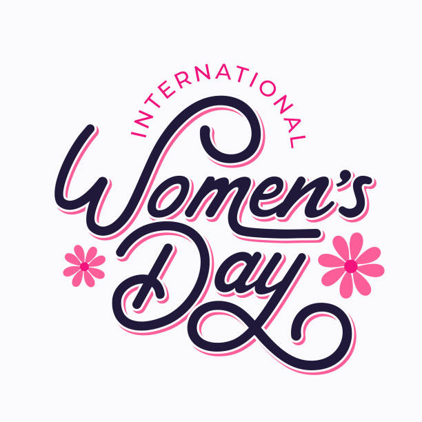 ilustraciones, imágenes clip art, dibujos animados e iconos de stock de diseño de texto de feliz día de la mujer con ilustración vectorial de flores. 8 de marzo día internacional de la mujer cartel, pancarta, tarjeta de felicitación, papel pintado. logotipo, pegatina, etiqueta, insignia, etiquetas, del día de la mujer. - día internacional de la mujer