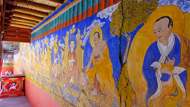 istock Thanka wall paintings in Sankar Monastery or Gompa Leh, Ladakh, India. Sankar gompa has 108 volumes of Buddha teachings and three images of the present, Buddha, future Buddha, Past Buddha. 2190334837