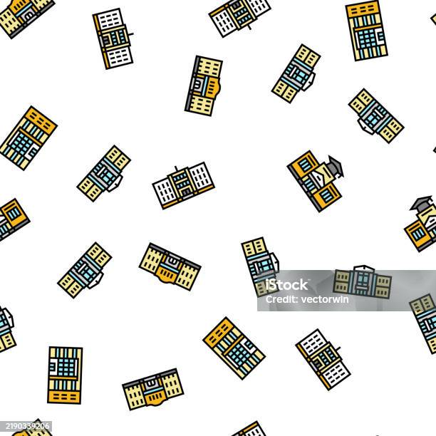 School Building Pattern Building School Exterior Modern Seamless Pattern Vector Stock ...