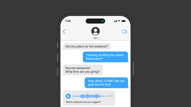 стокові ілюстрації на тему шаблон sms для чату на смартфоні: діалогові бульбашки на мобільному телефоні та символи значків чату. вектор. - текст