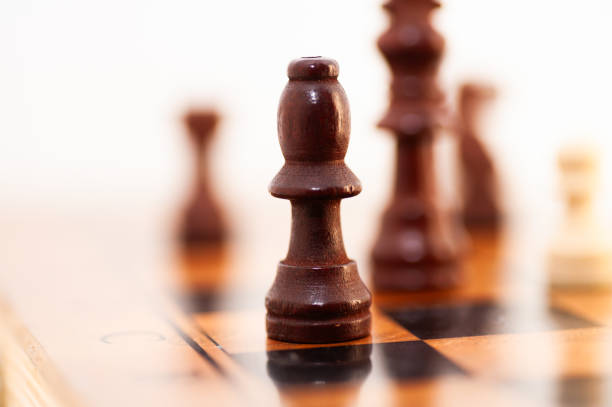 istock A black and white chess piece is on a board with a black and brown piece 2190341817