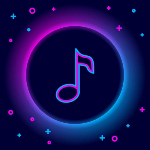 Glowing neon line Music note, tone icon isolated on black background. Colorful outline concept. Vector Glowing neon line Music note, tone icon isolated on black background. Colorful outline concept. Vector. neon music notes stock illustrations