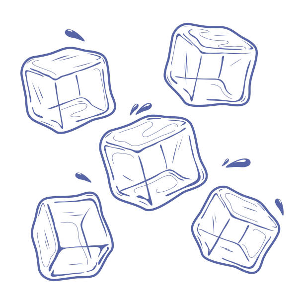sammlung von eiswürfeln. kaltes getränk geschmolzene eiswürfel skizzieren symbol auf weißem hintergrund. handgezeichnete tuschestrichzeichnung. vektor-illustration. - eiswürfel stock-grafiken, -clipart, -cartoons und -symbole