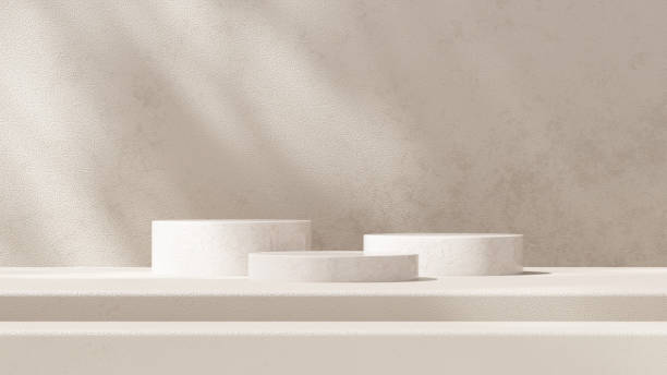 istock A 3D rendering of an empty space with a marble podium against a light brown background in a landscape layout, ideal for showcasing merchandise. 2190349485