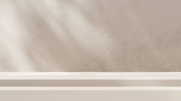 istock A 3D rendering of an empty space with a marble podium against a light brown background in a landscape layout, ideal for showcasing merchandise. 2190349949