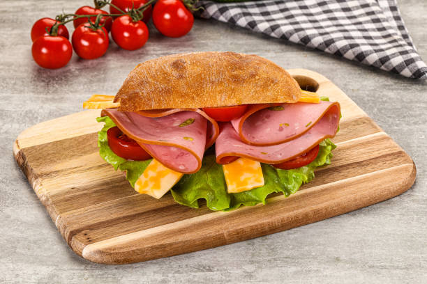 istock Sandwich ciabatta with mortadella and cheese 2190349953