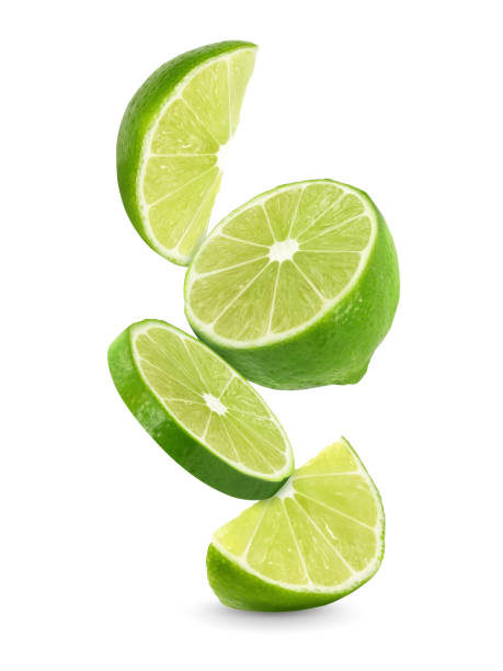 istock Sliced of fresh lime fruit isolated on white background. 2190352141