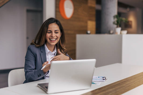 istock Businesswoman having video call in the office 2190354318