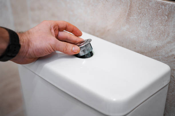 istock The water flush button is installed in the toilet barrel 2190355056