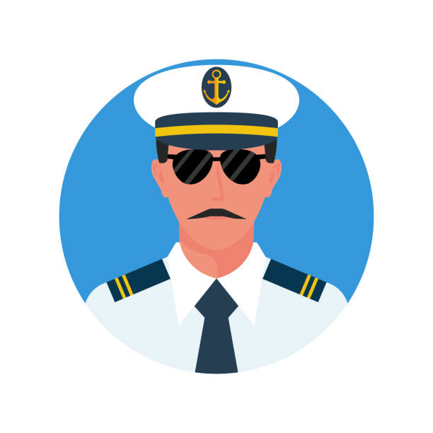 Sailor avatar. Flat icon isolated on white background. Vector illustration cartoon design. Marine profession. Captain in uniform with hat and badge anchor.
