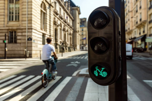 istock Bicycle traffic light with cyclist in Paris 2190359792