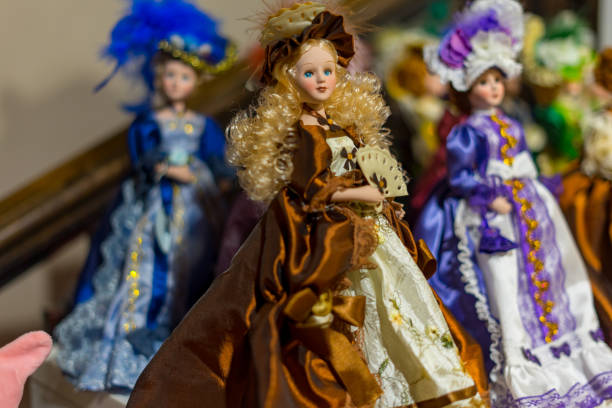 Russia, Saint Petersburg - December 6, 2024: Vintage dolls in beautiful outfits