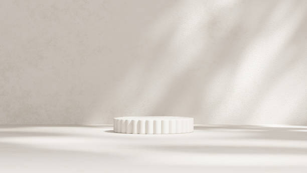 istock A 3D rendering of an empty space with podium against a light grey background in a landscape layout, ideal for showcasing merchandise. 2190360803