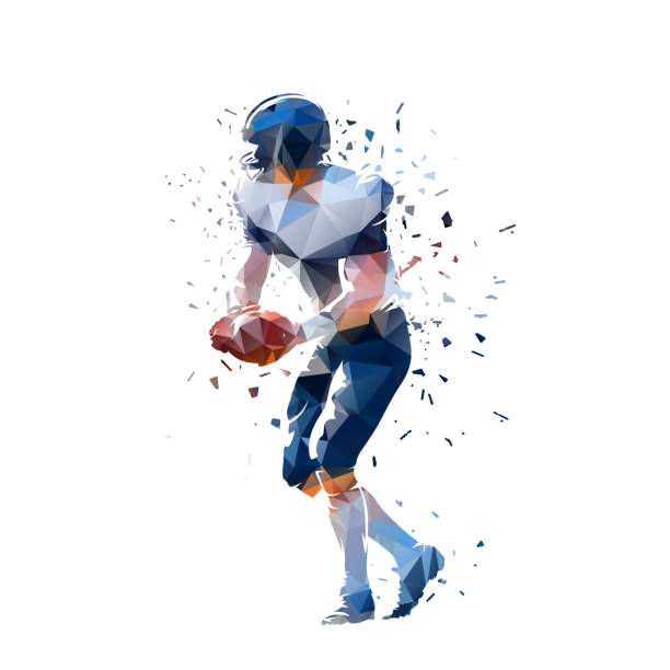 istock Football quarterback, American football player, distorted isolated low poly vector illustration, side view. Team sport athlete 2190366179