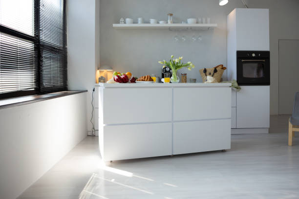 istock Kitchen with breakfast food  fruits croissant on table morning routine concept 2190366853