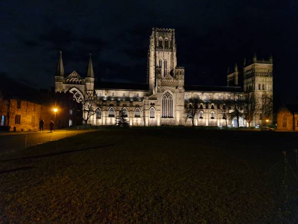 istock Medieval Durham Cathedral, at night with lights highlighting the stone 2190367641