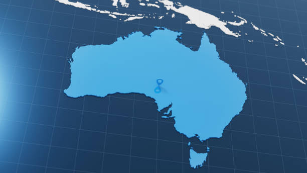 istock Blue Australia 3d map with pointer pin surrounded with other countries in white. Europe political map with borders. 3d render illustration 2190368745