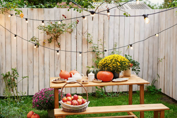 A woman in an autumn garden.