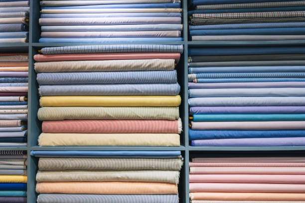 istock Fabric and textiles samples in a factory shop or store. 2190377126
