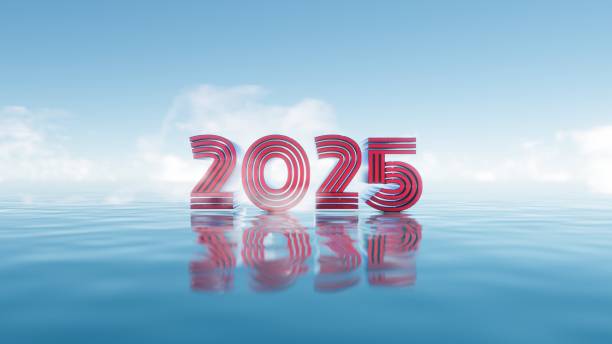 istock 2025 Floating Typography with Water Reflection and Blue Sky 2190379119