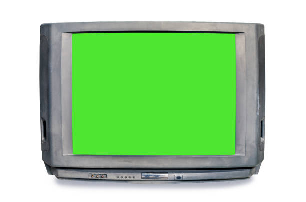 istock Analog old television with green screen isolated on white background. Retro TV style with clipping path, front view 2190379736