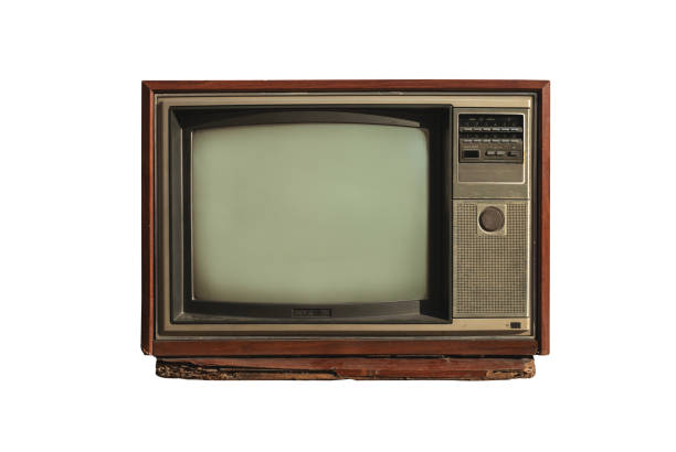 istock Vintage old TV blank screen with clipping path isolated on white background, Retro old television with wood case 2190379737