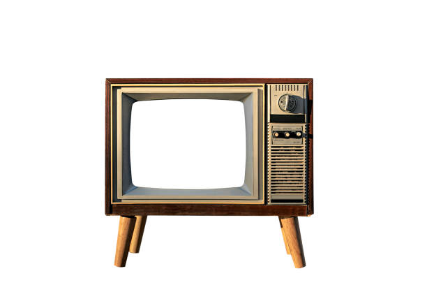 istock Retro old television with clipping path isolated on white background. Antique TV with white screen 2190379768