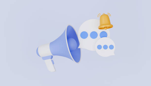 istock Megaphone with chat message and bell icon, notification announcement icon, marketing advertisement 2190381247