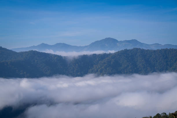 tourist come to hill tribe village to watch sky , stars at night and sunrise ,lake of fog in the morning kubkab maetaeng chiangmai thailand