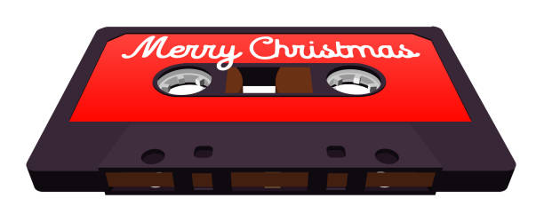 Christmas mix cassette for retro themed holiday party invitation or mix cover. Winter greetings tape with 80s style and Christmas colors Christmas mix cassette for retro themed holiday party invitation or mix cover. Winter greetings tape with 80s style and traditional Christmas colors disco themed party stock illustrations
