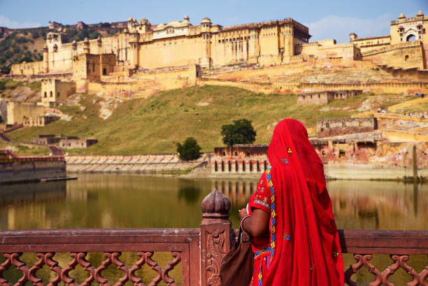 istock Indian womanviewing Amber Fort from outside 2190396211