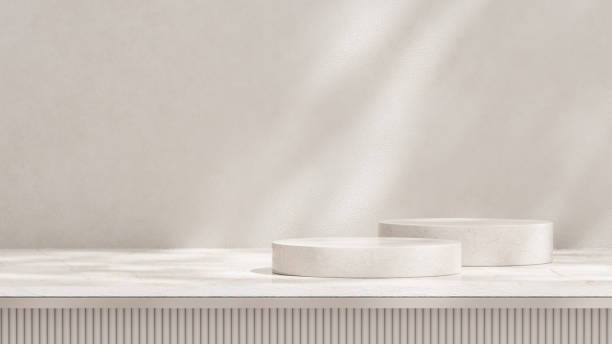 istock A 3D rendering of an empty space with podium against a light grey background in a landscape layout, ideal for showcasing merchandise. 2190397516