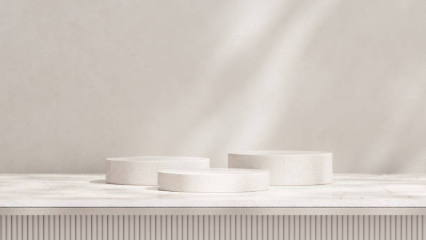 istock A 3D rendering of an empty space with podium against a light grey background in a landscape layout, ideal for showcasing merchandise. 2190397518