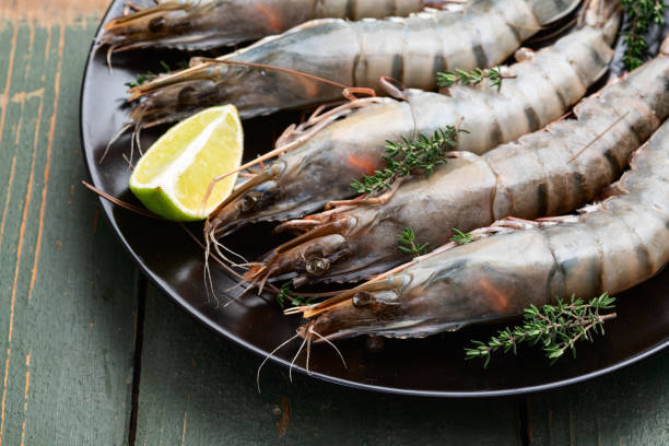 istock Raw big tiger ( king ) shrimps photography . Top view 2190398191