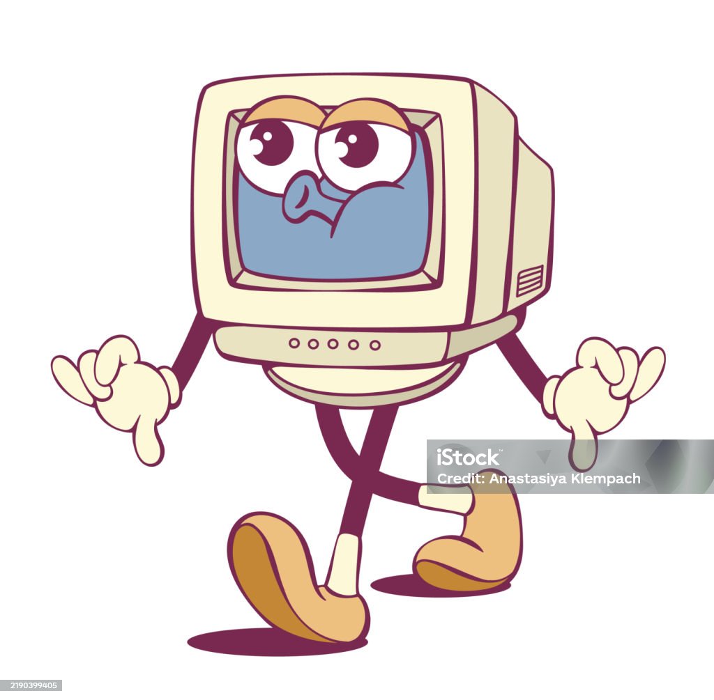 Cartoon With Computer Characters Retro Computer Groovy Cartoon Character Stock Illustration - Download ...