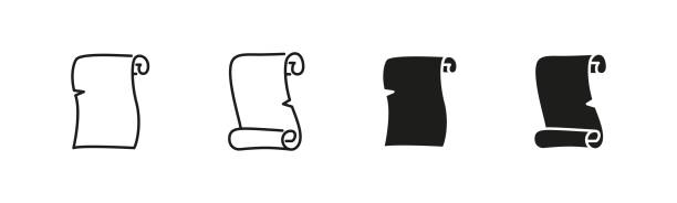 Ancient scroll icons. Historical and document scrolls symbols Ancient scroll icons. Historical and document scrolls symbols torah stock illustrations
