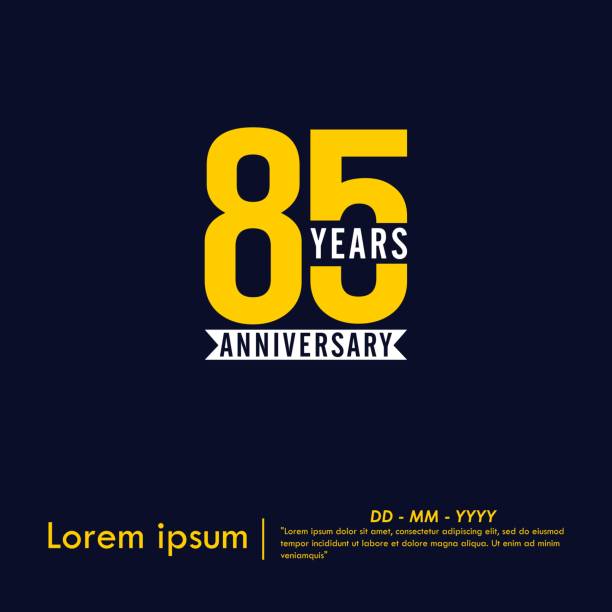 85th years anniversary celebration emblem. anniversary logo isolated with white ribbon on dark blue background. vector illustration template design for web, flyers, poster, greeting card and invitation card
