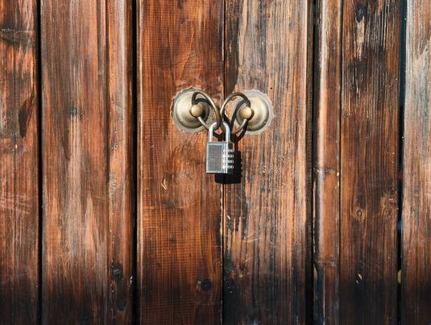 old wooden door and Password lock