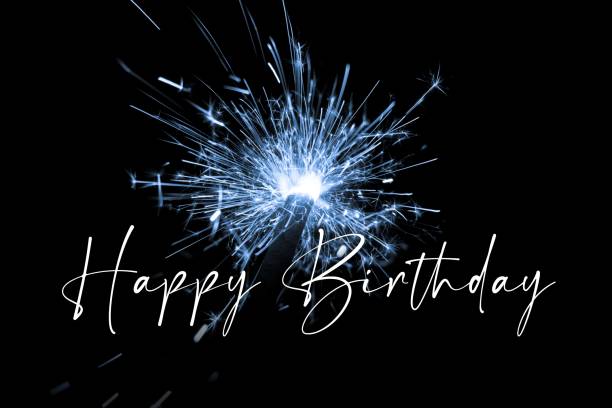 istock Stylish happy birthday blue pyrotechnics sparkler magic 2190408846