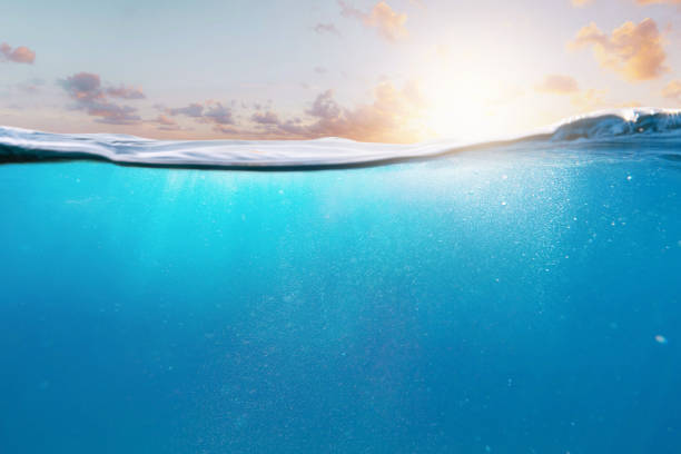 istock Beautiful blue ocean with underwater view at sunset. Depth. Water, creative idea 2190411267