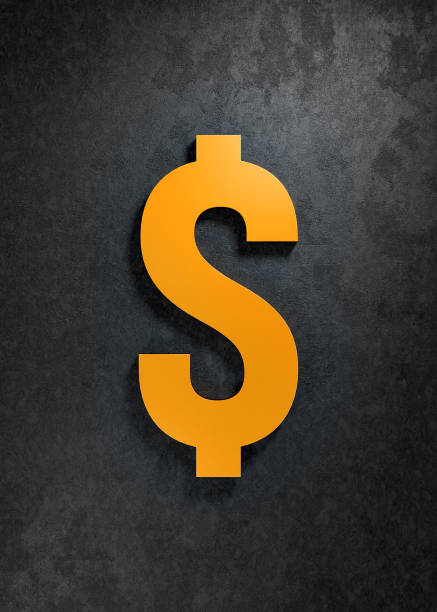 US dollar (USD) currency symbol in matt gold against a gray textured background. 3D illustration