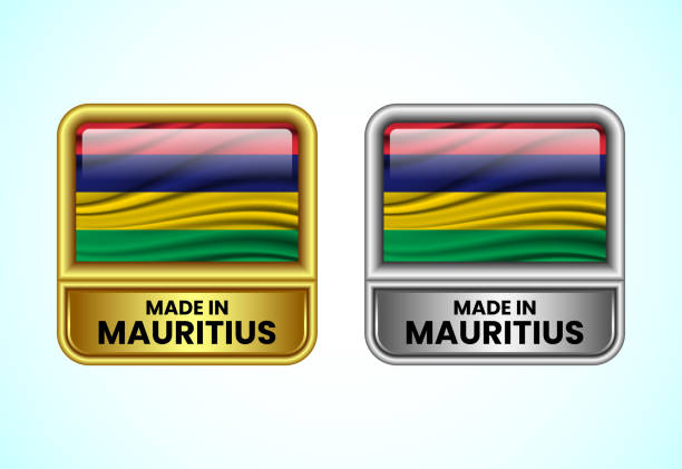 istock Made in Mauritius label icon in gold and silver color. Flag icon set for business 2190417659
