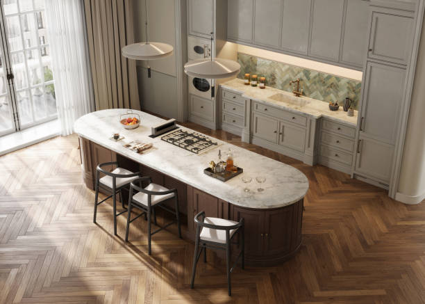Overhead View of Digitally Generated Luxury Kitchen Design