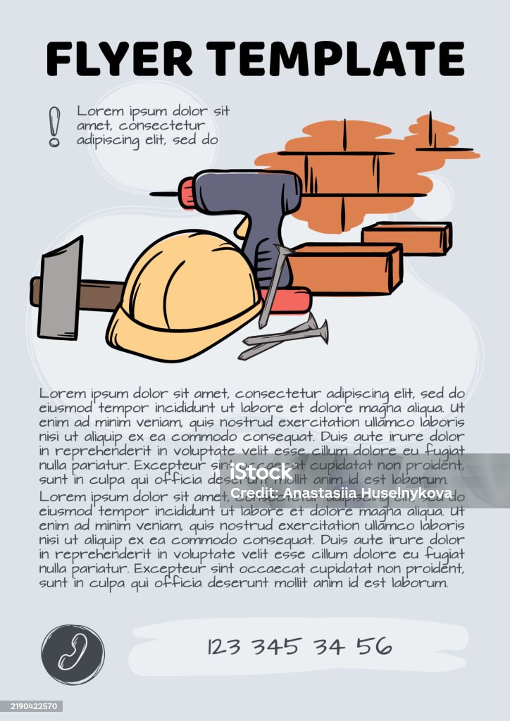 Construction Hand Out Simple Vector Template With Building Materials Layout For Advertising ...